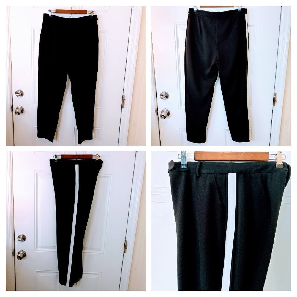 KAARI Blue black 2 pocket dress pants with white stripes down each sides
